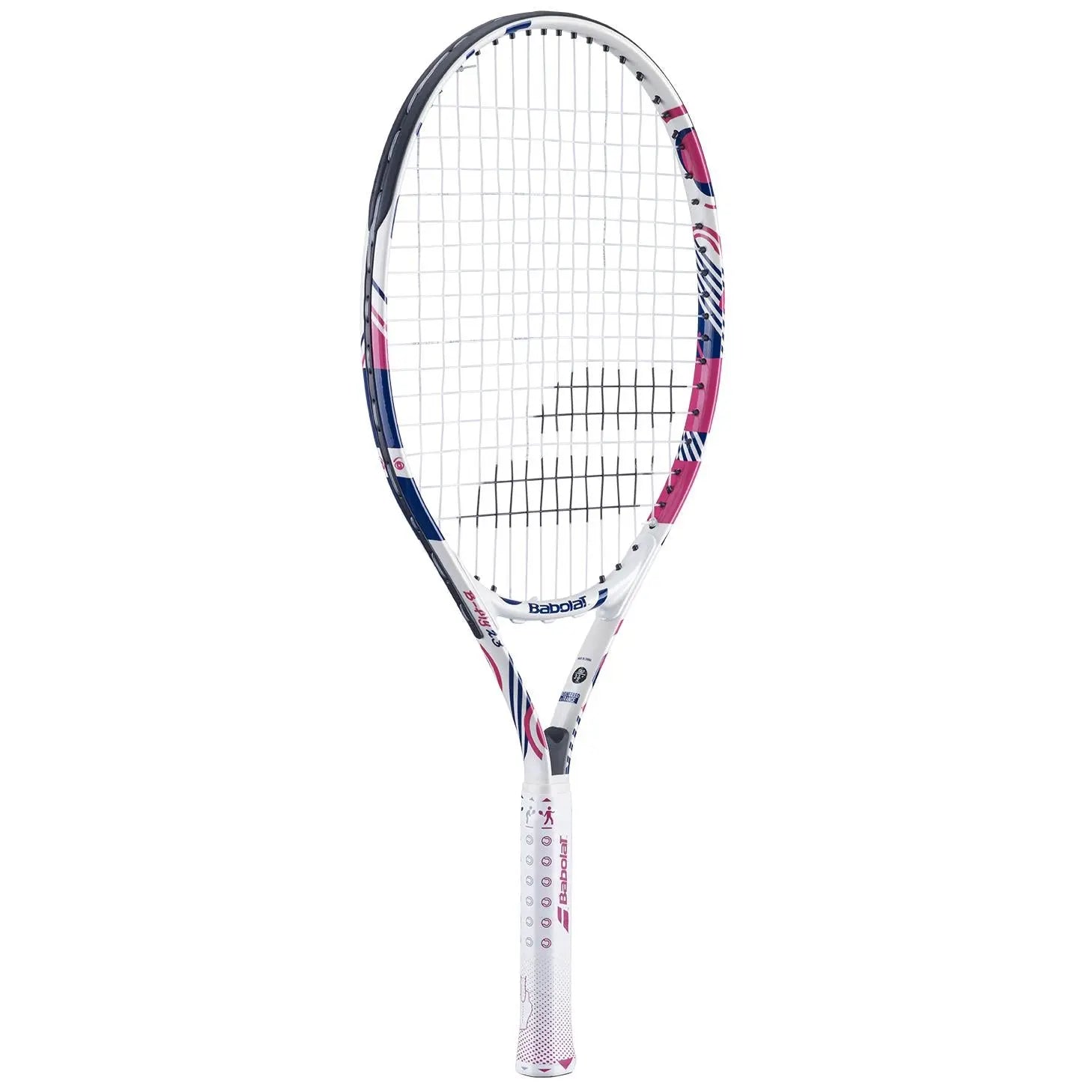 Babolat B'Fly 23 junior tennis racquet, white with pink and blue accents, 200g.