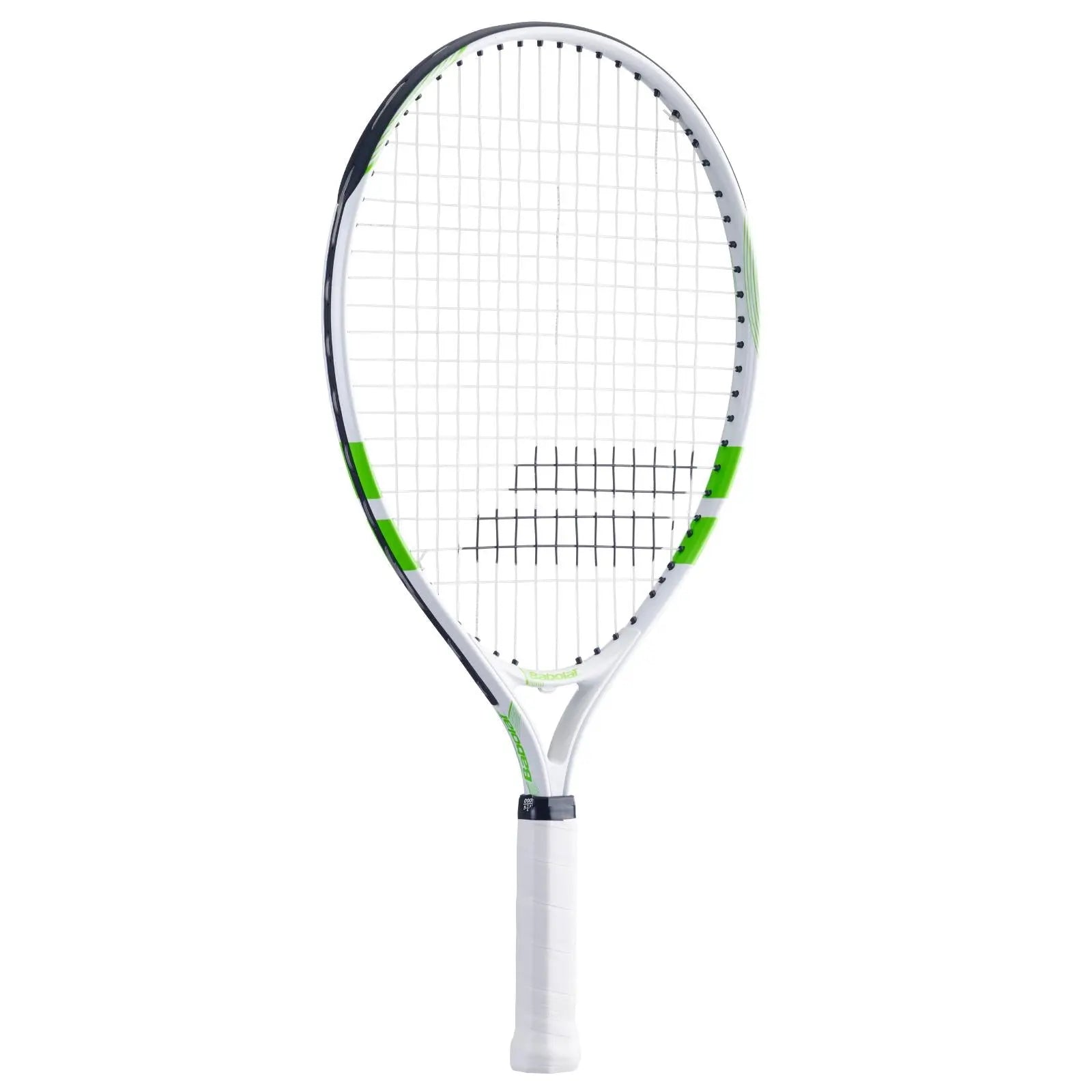 Babolat Comet Junior 21 tennis racquet, white with green and black accents, pre-strung.