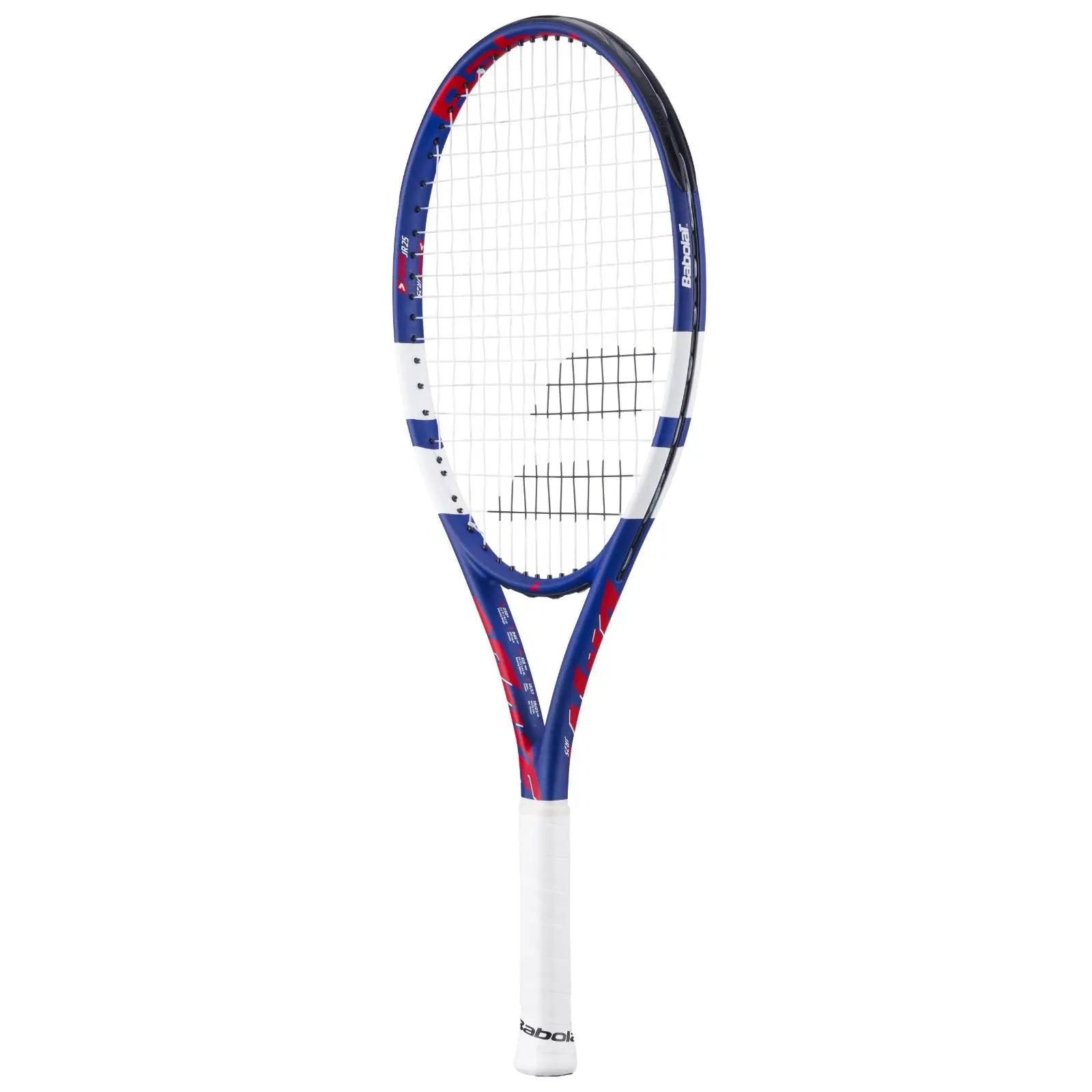 Babolat Junior Tennis Racquet Drive Jr 25, blue and red frame with white grip, angled view.