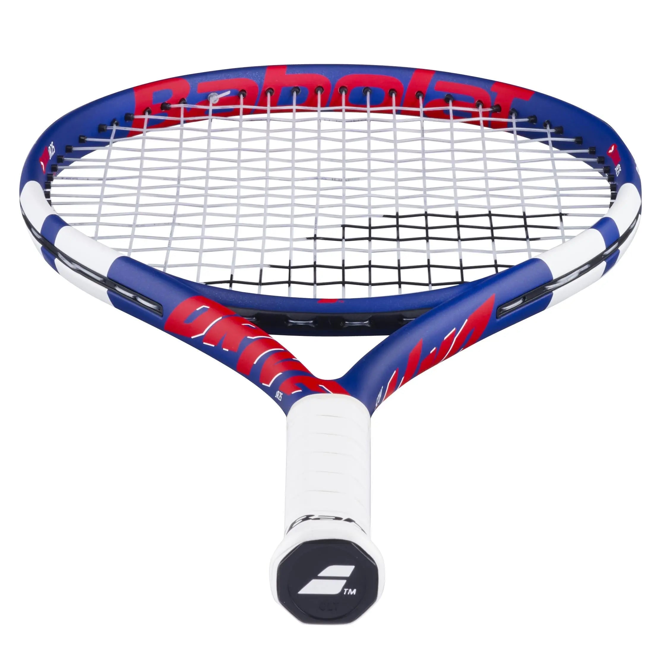 Babolat Junior Tennis Racquet Drive Jr 25, blue and red frame with white grip and strings.