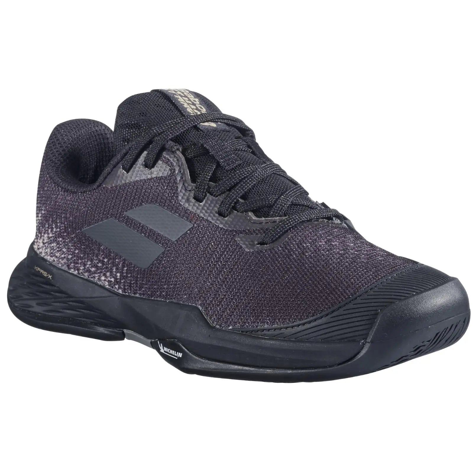Babolat Junior Jet Mach 3 All Court tennis shoe in dark purple and black with Michelin outsole.