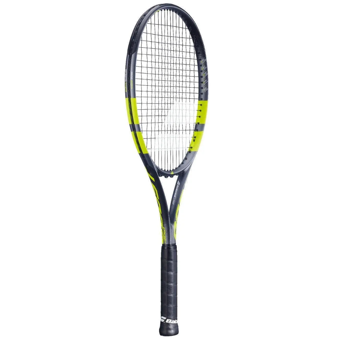 Babolat Boost Aero tennis racquet, black and yellow graphite frame, 260g, with black grip.