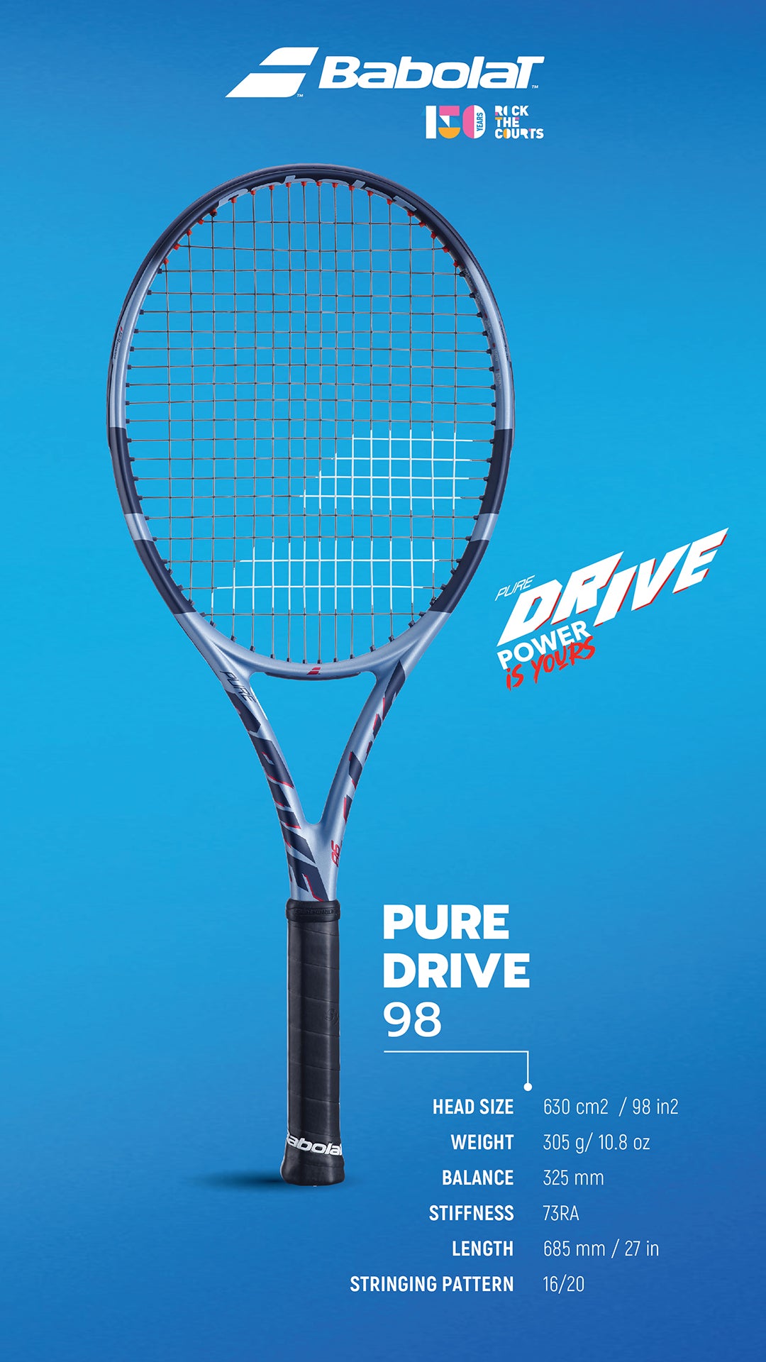 Babolat Tennis Racquet Pure Drive 98 - Frame (305g)