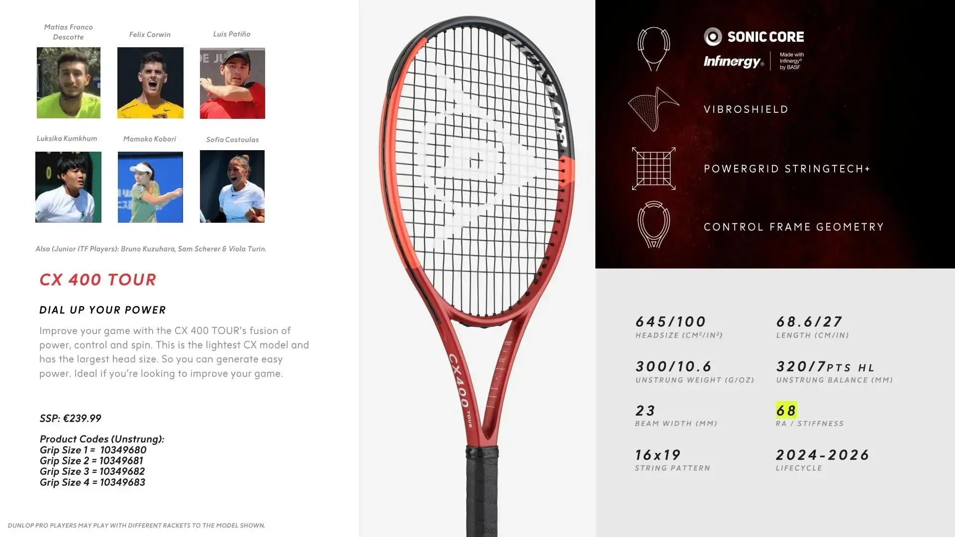 Dunlop Tennis Racquet CX400 Tour - Grip 3 (300g) - Demo