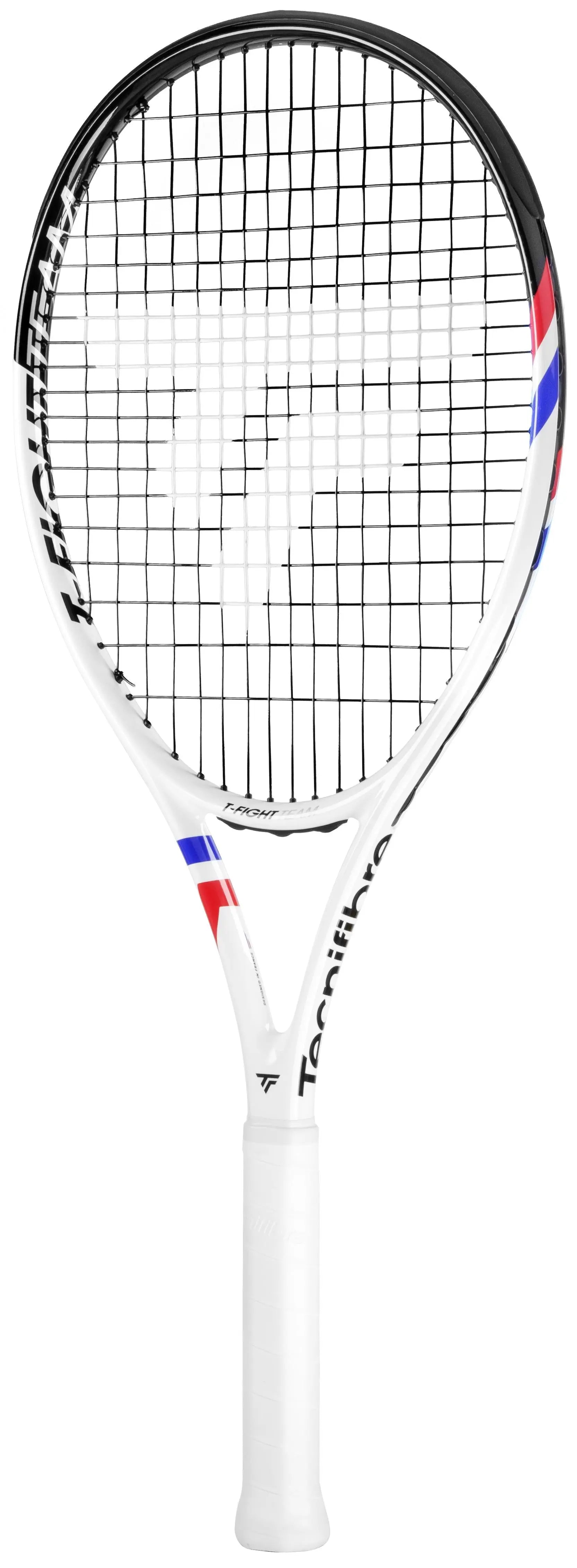 White Tecnifibre TFight Team L (270g) tennis racquet with black, red, and blue accents.