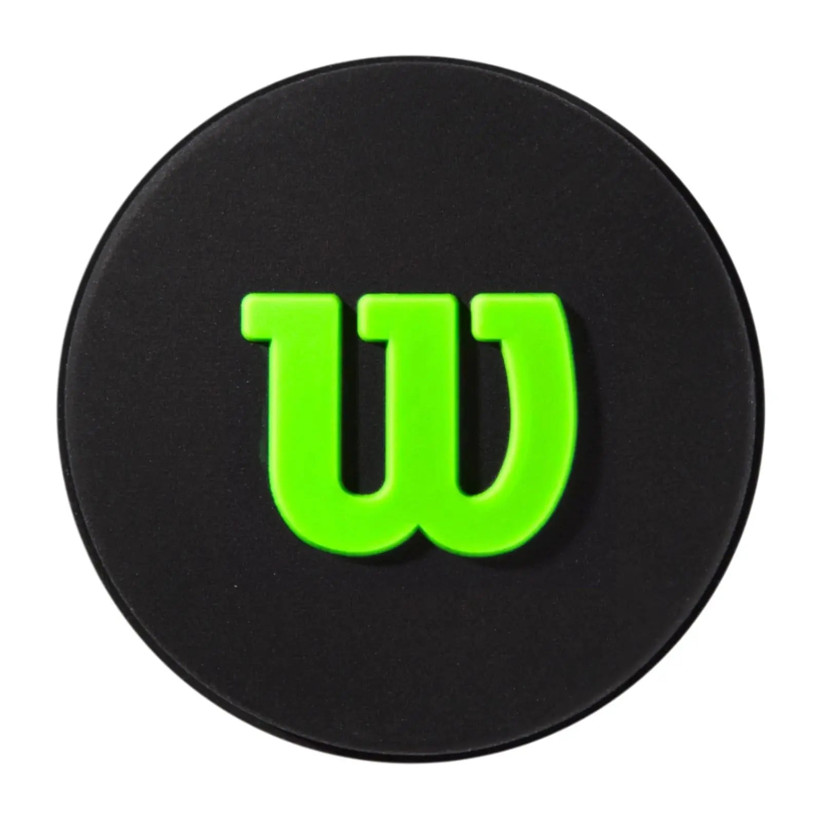Black circular Wilson Pro Feel Blade dampener with a vibrant green "W" logo.