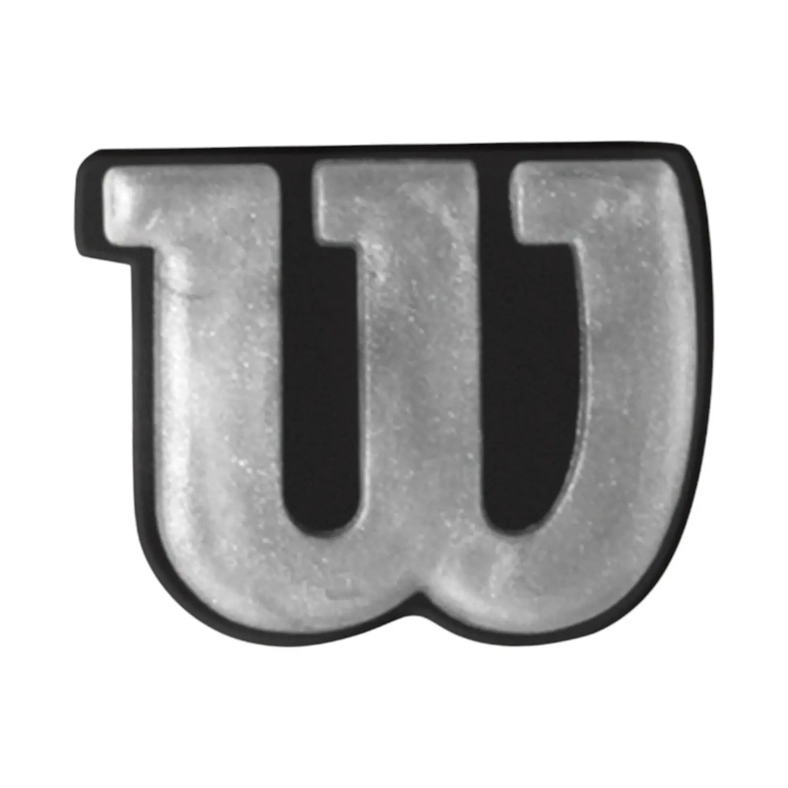 Silver Wilson W tennis dampener with a black outline.