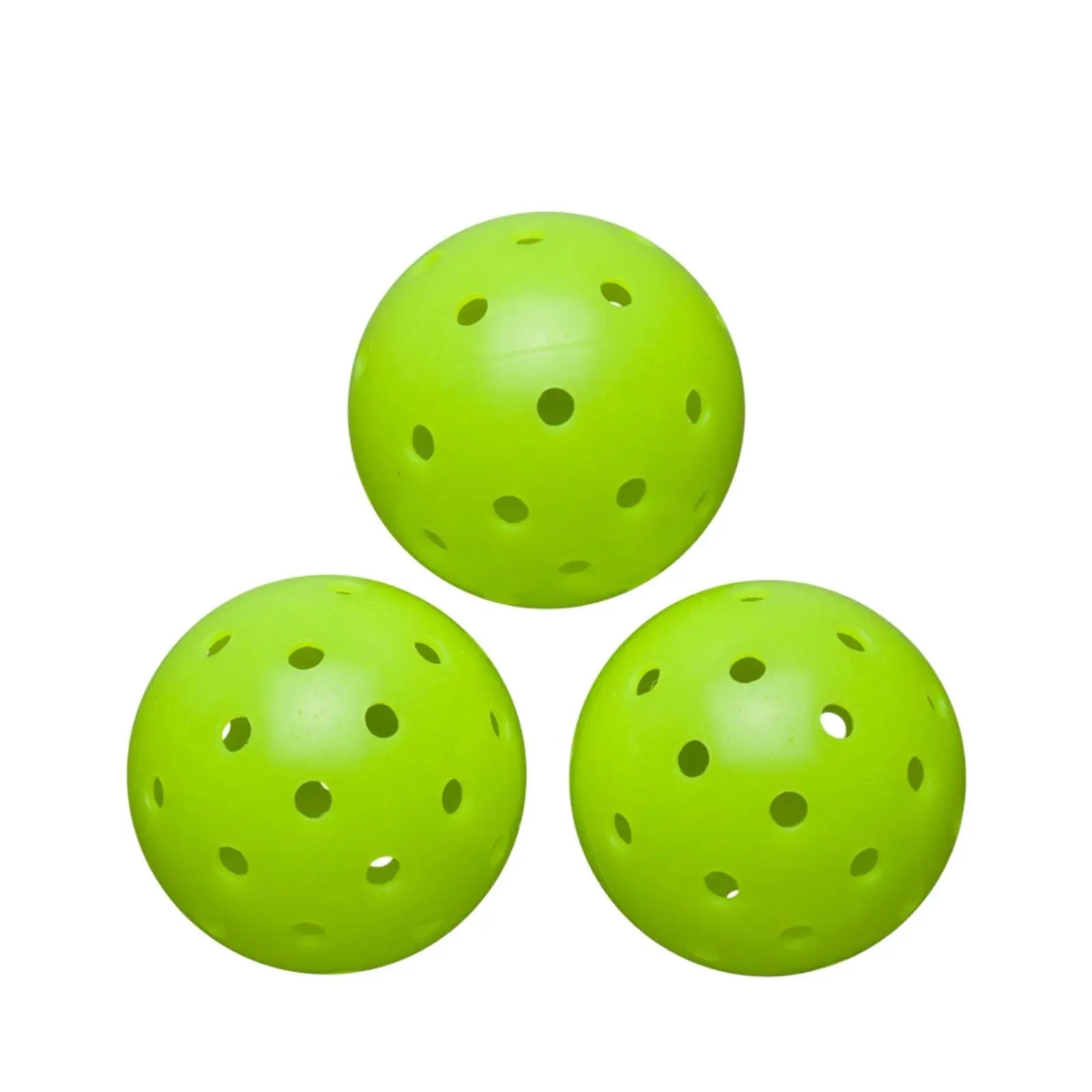 Three bright neon green Wilson Max 40 outdoor pickleballs with 40 holes, arranged in a triangle.