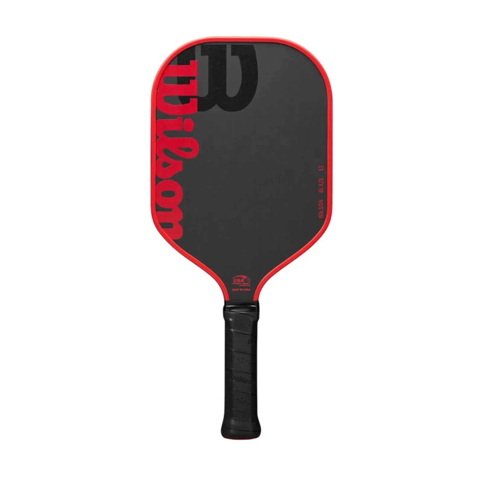 Black Wilson Blaze 13 pickleball paddle with red trim and "Wilson" logo.