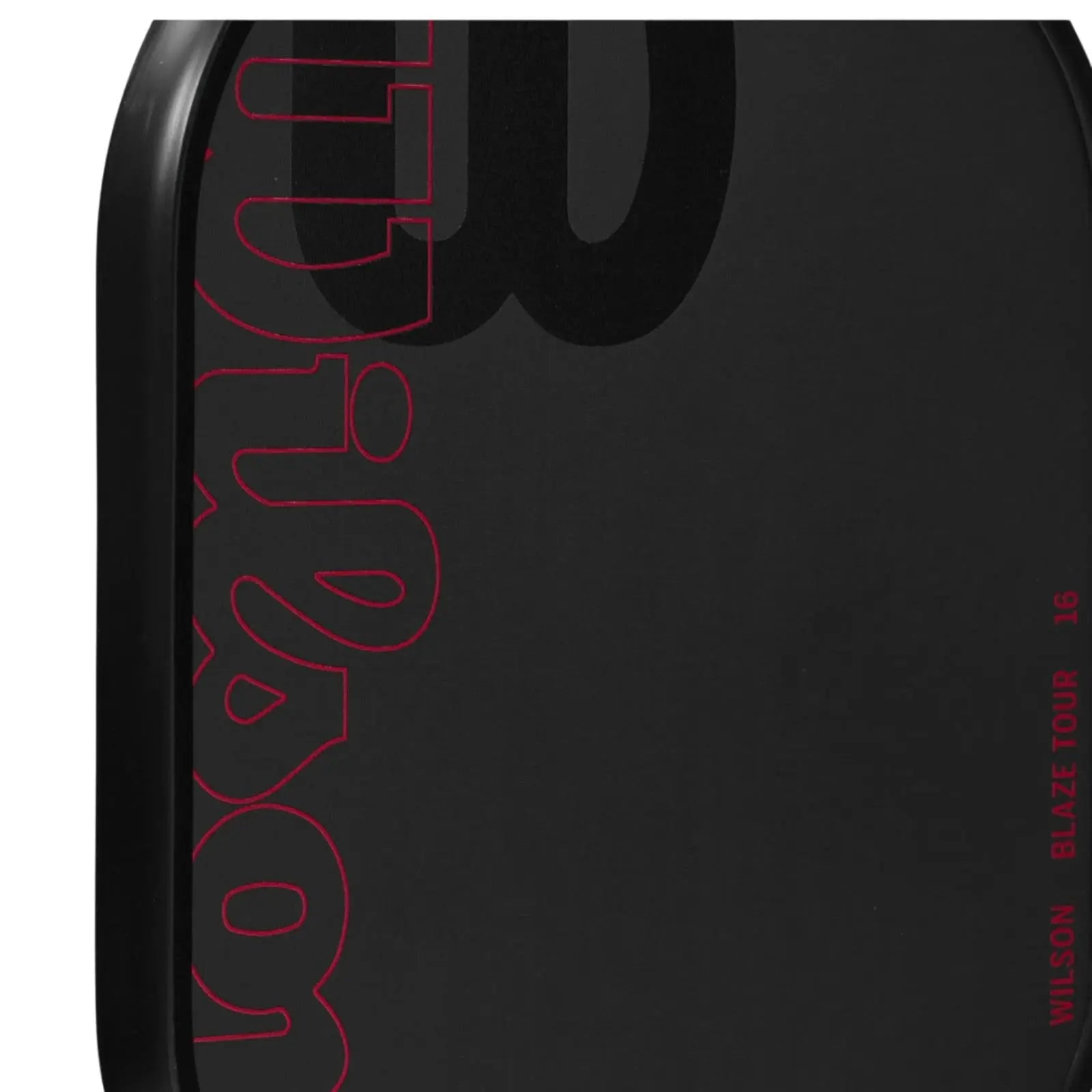 Wilson Blaze Tour 16mm pickleball paddle, black raw carbon fiber with red "Wilson" logo and "Blaze Tour 16" text.