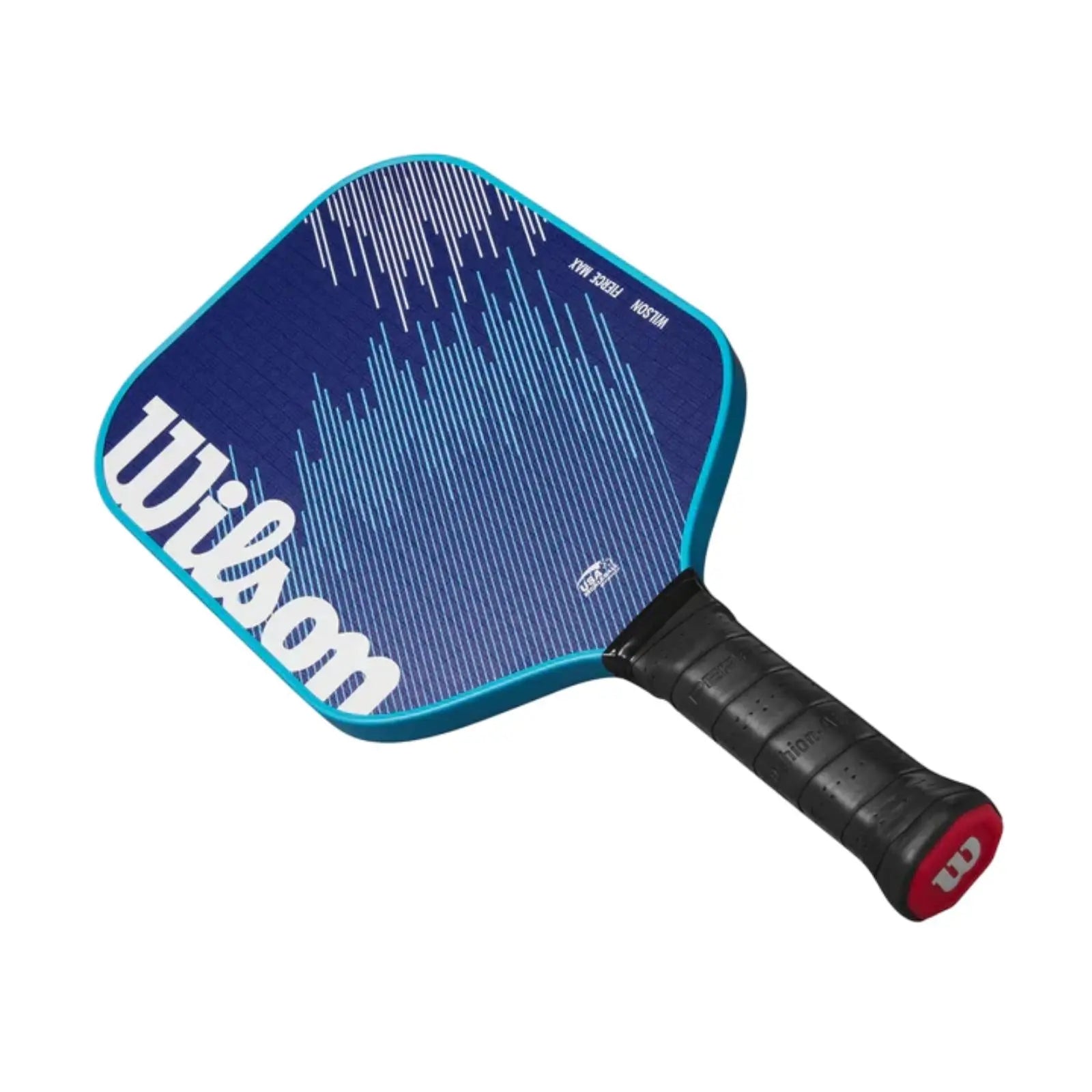Blue Wilson Fierce Max 13mm pickleball paddle with white logo and light blue striped design.