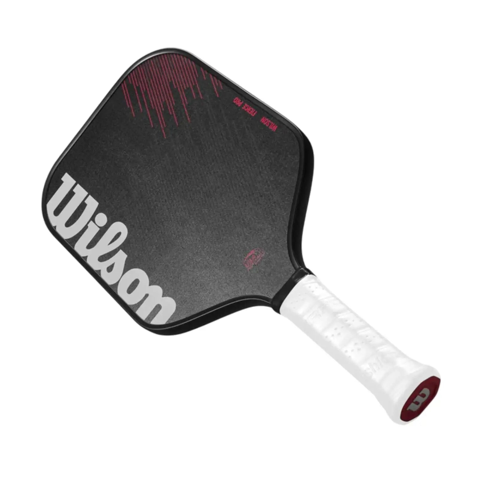 Black Wilson Fierce Pro 13mm pickleball paddle with textured carbon fiber face and white grip.