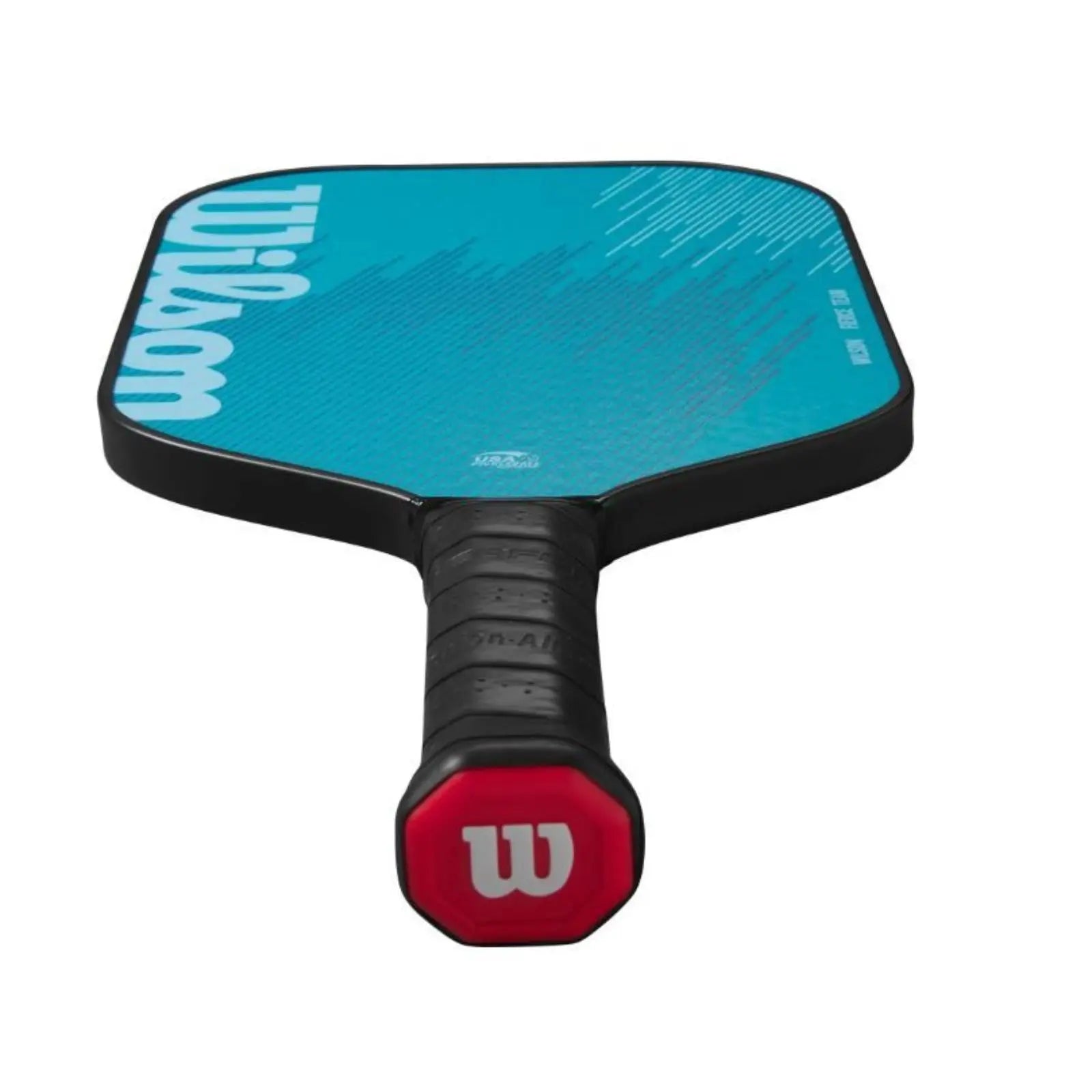 Wilson Fierce Team 13mm blue pickleball paddle with black grip and red butt cap.