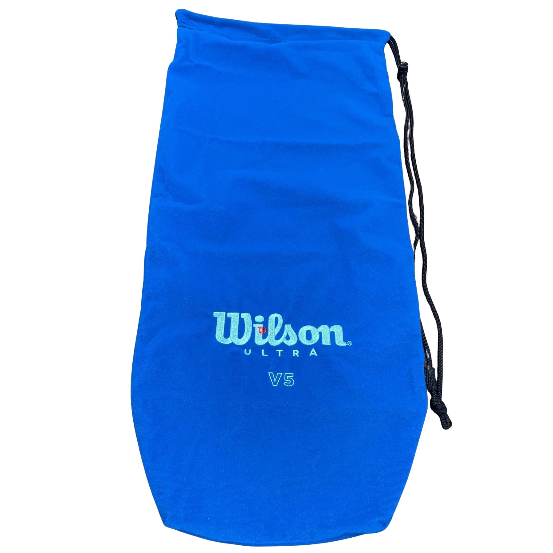 Blue Wilson Ultra v5 soft cover tennis bag with drawstring, polyester construction.
