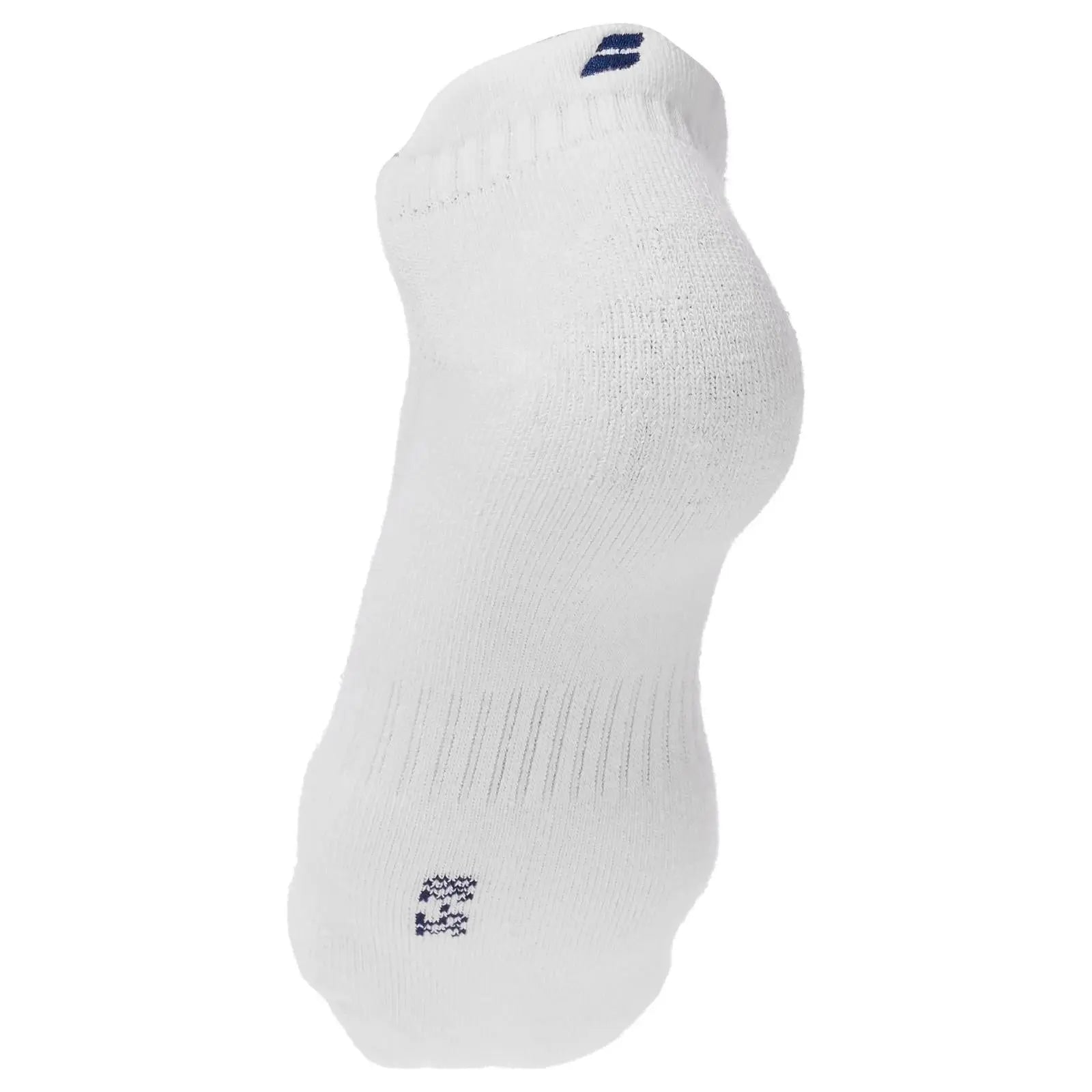 White Babolat invisible women's sock with blue logo and size marking, featuring a ribbed design.