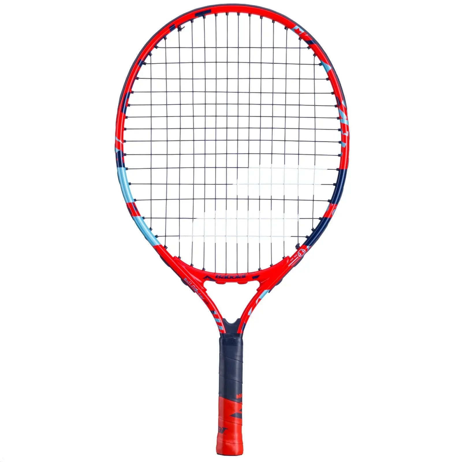 Red and blue Babolat Ballfighter 19 junior tennis racquet with black strings and grip.