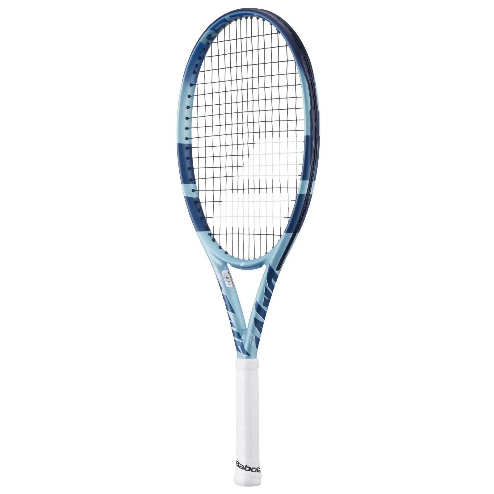 Babolat Pure Drive Jr 25 tennis racquet in lite blue with dark blue accents and white grip.