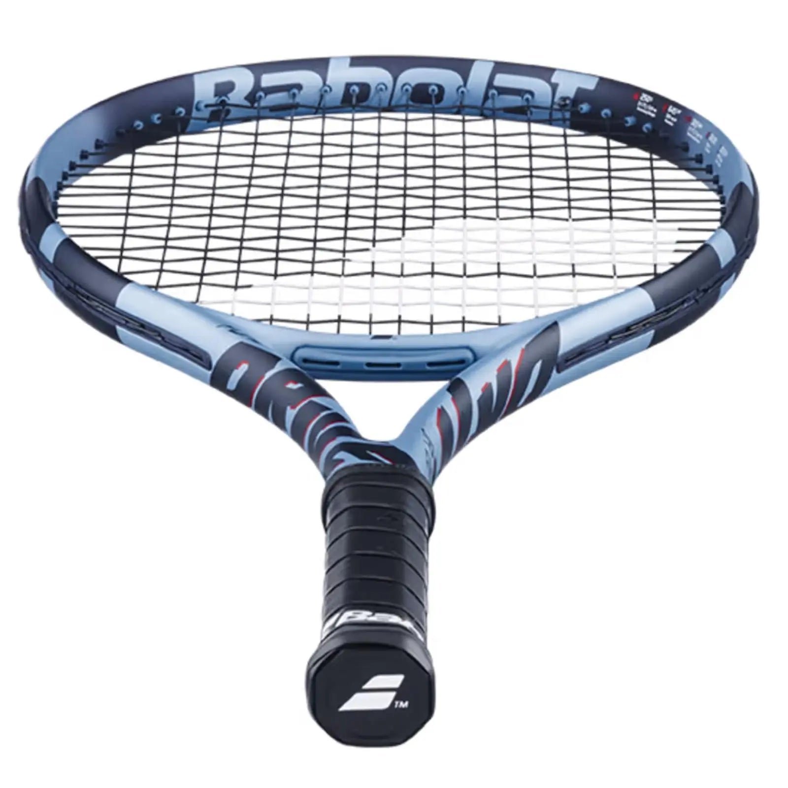 Babolat Pure Drive Junior 26 tennis racquet, blue and black graphite with red accents, black grip.
