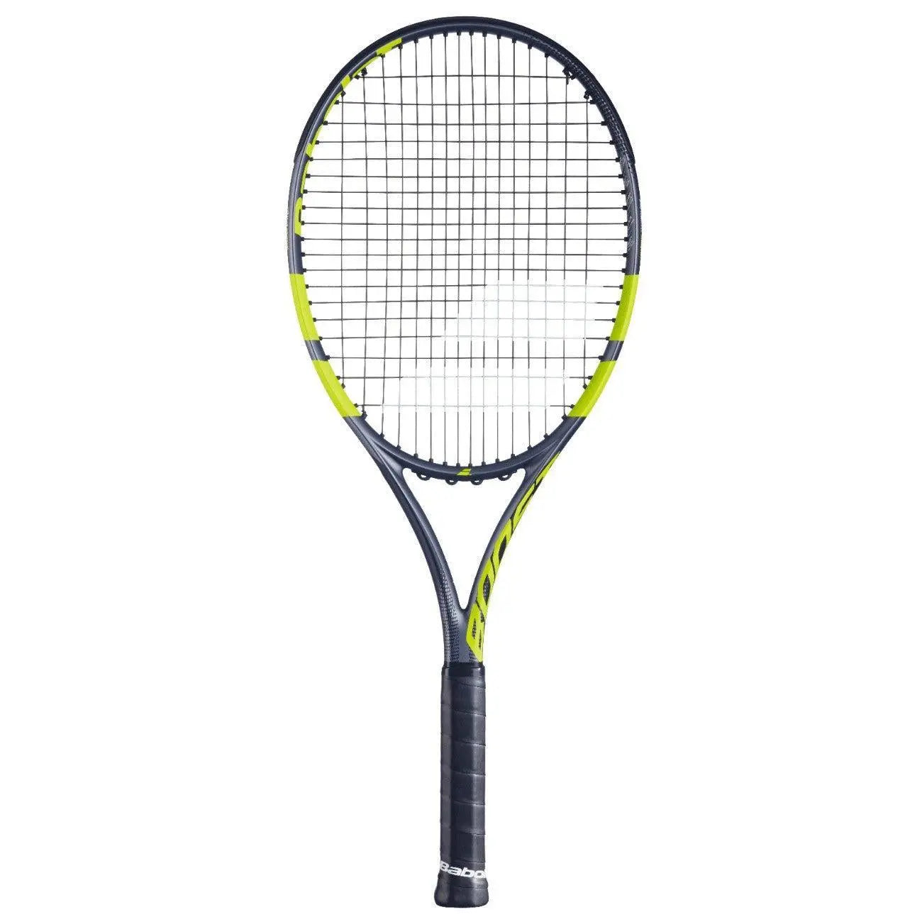 Babolat Boost Aero (260g) tennis racquet, dark grey and neon yellow, with black grip.