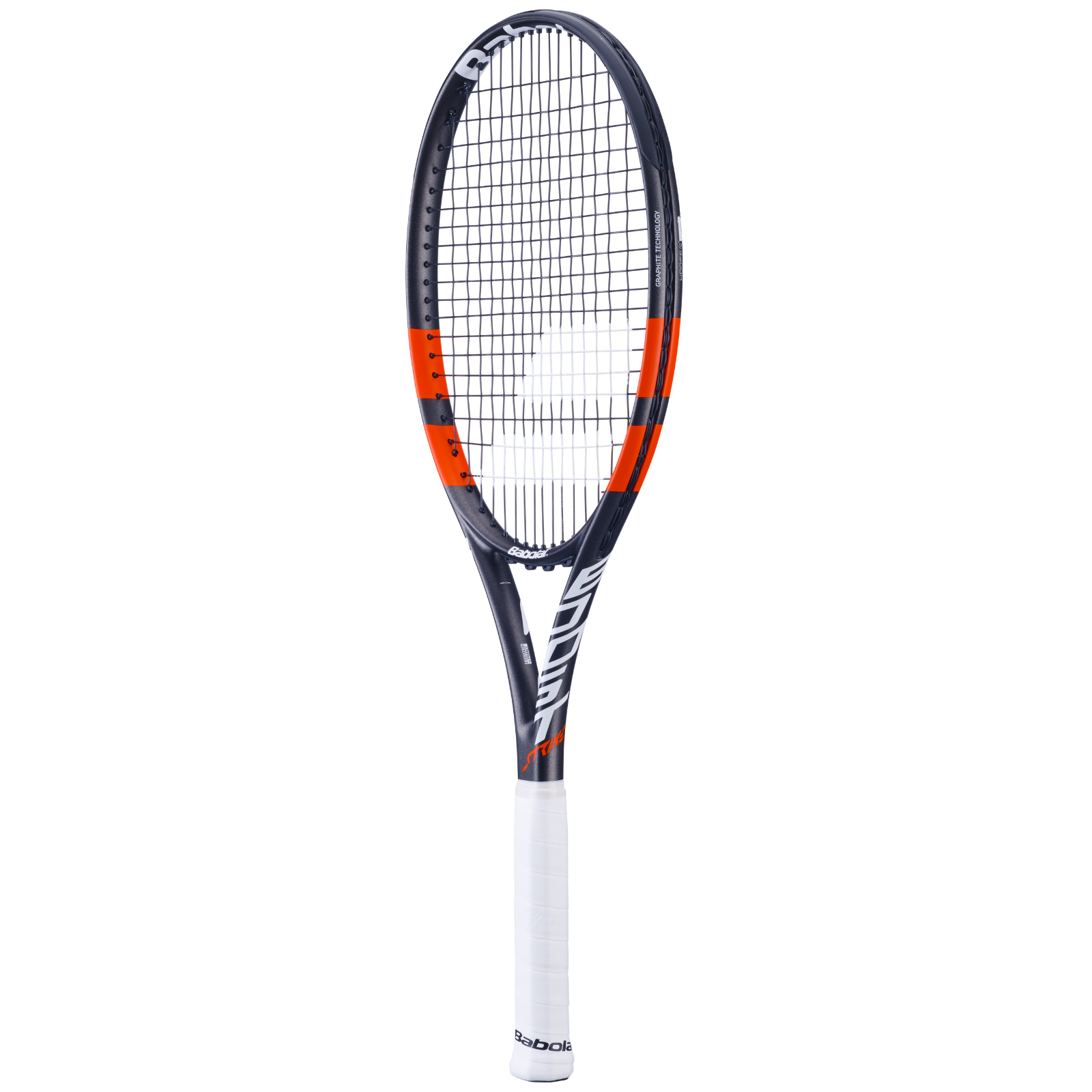 Babolat Boost Strike tennis racquet (285g) with black, orange, and white design.