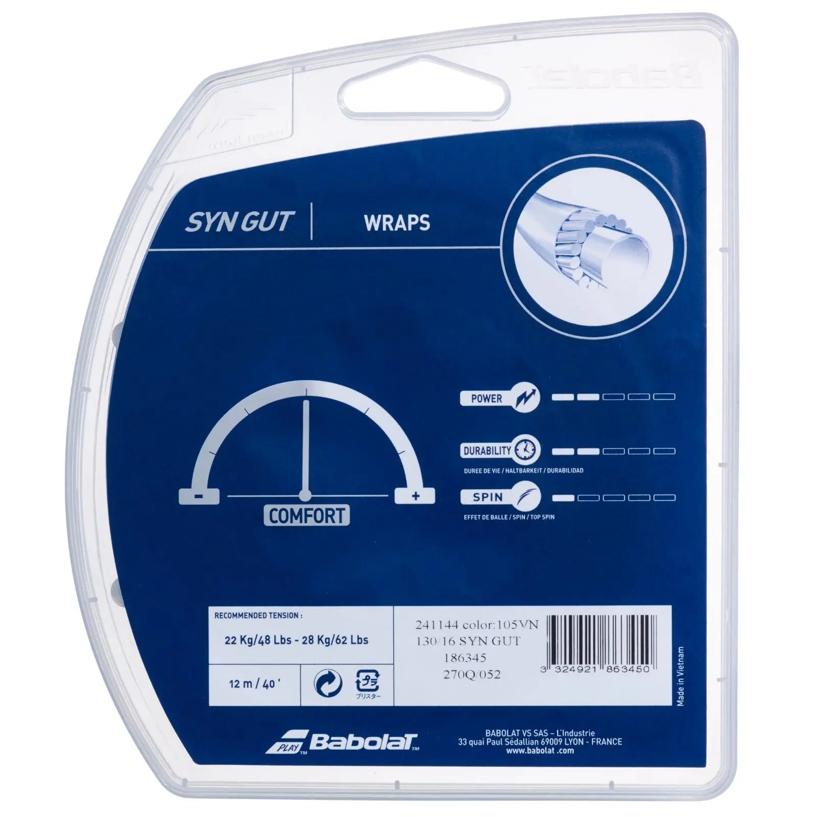 Babolat Tennis String Synthetic Gut 12M - 1.30 (16) - Black