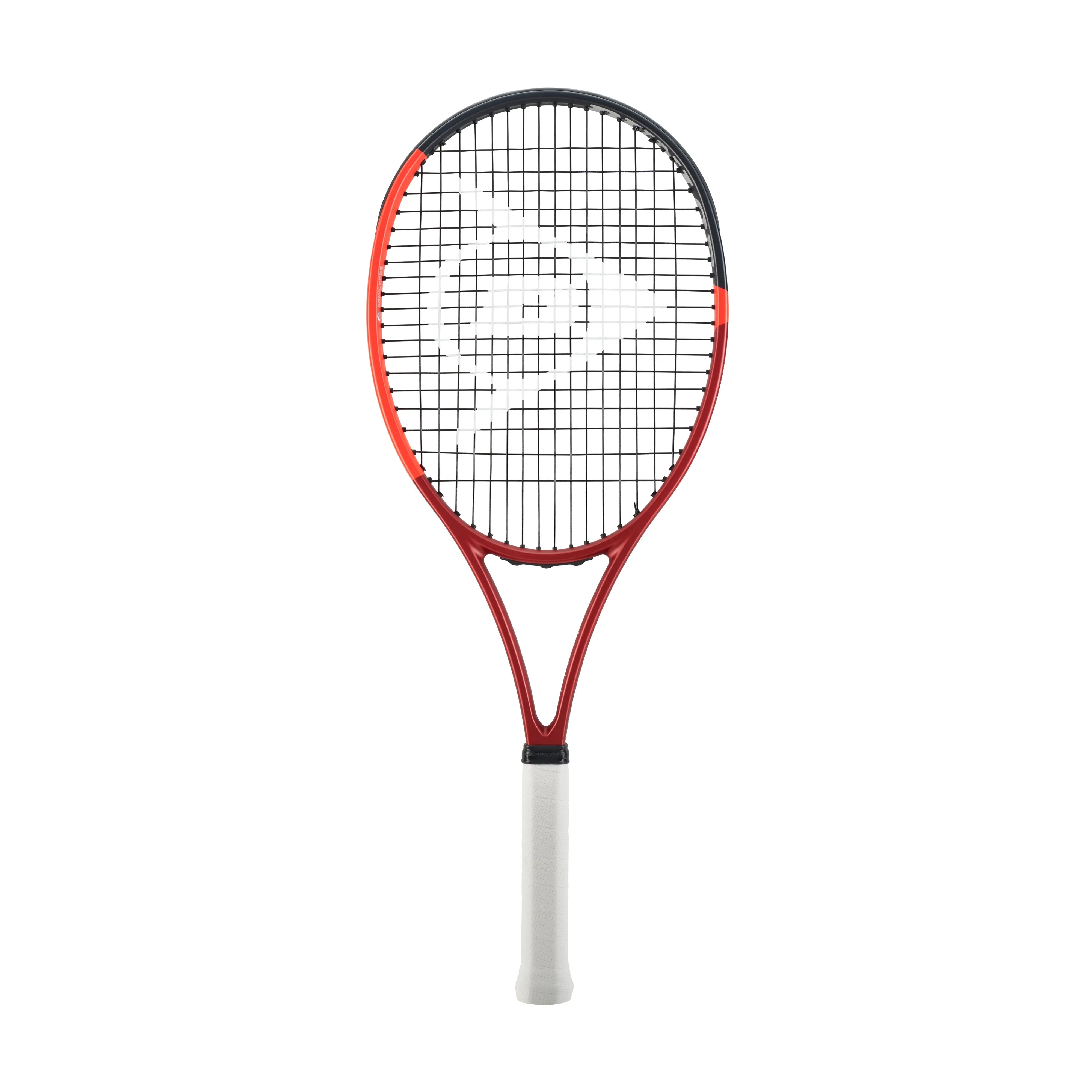 Dunlop CX200 OS tennis racquet, red and black frame with white grip and strings.