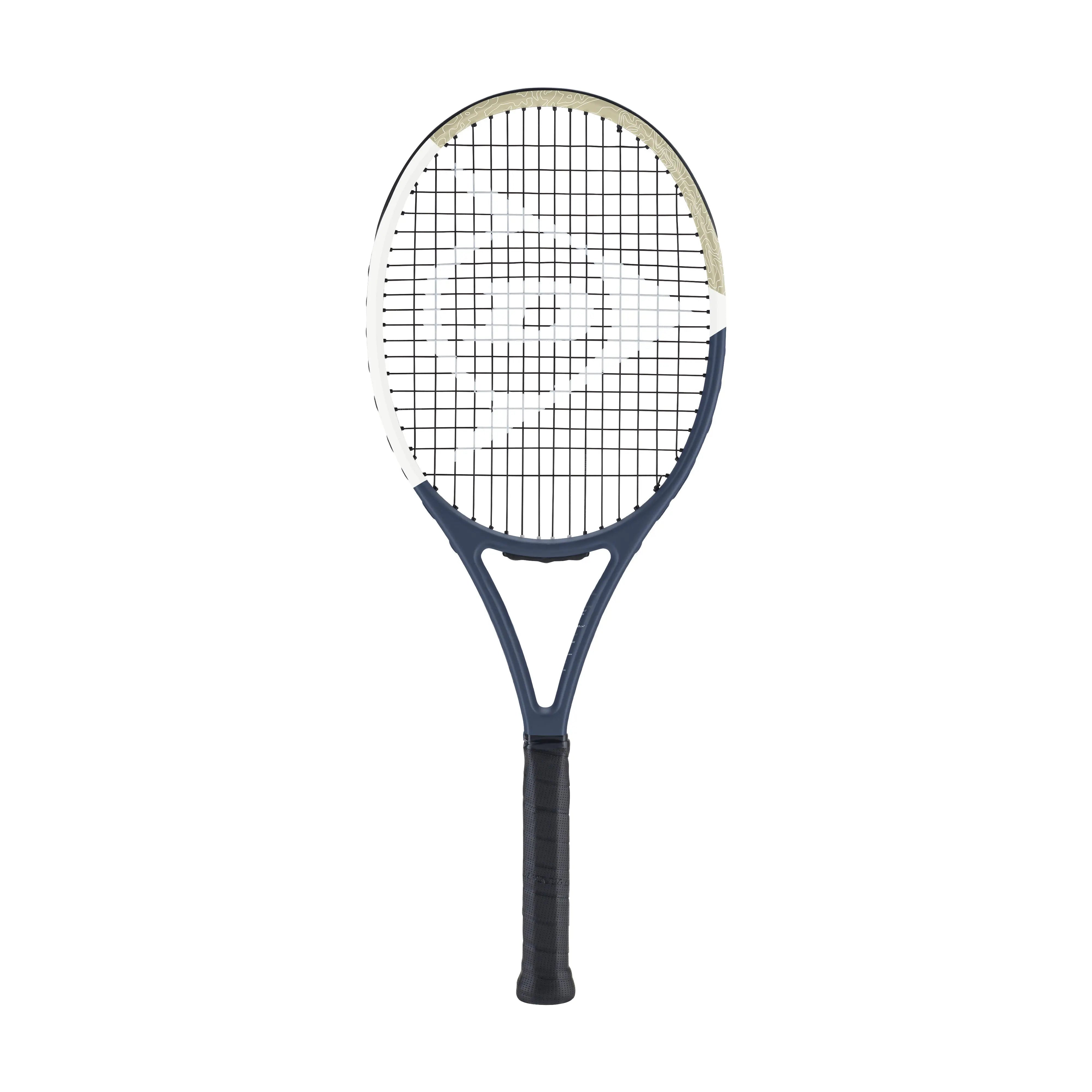 Dunlop Tristorm PRO 100 LITE tennis racquet, dark blue and white frame, black grip, white strings.