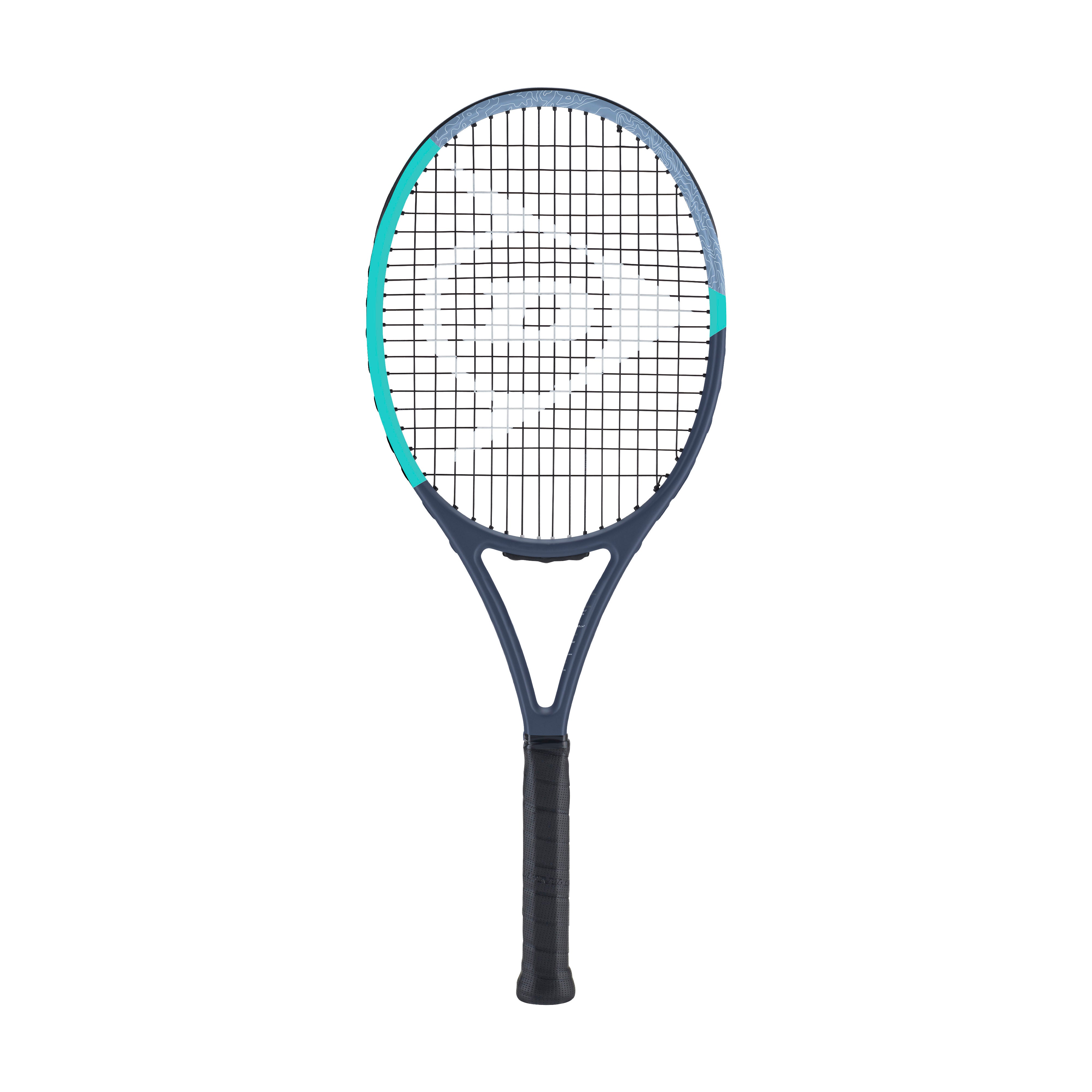 Dunlop Tristorm PRO 100 Super Lite tennis racquet, dark blue frame with teal accents, white strings.