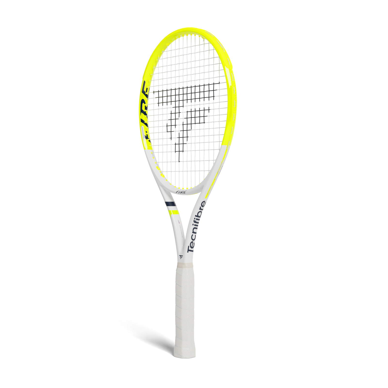 Tecnifibre Fire 255 tennis racquet, white frame with neon yellow head and grip.