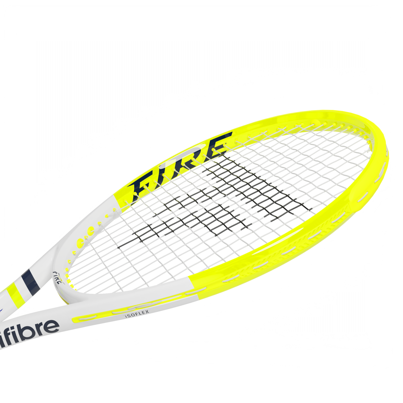 Tecnifibre Fire 305S tennis racquet, unstrung, with a vibrant yellow and white frame.