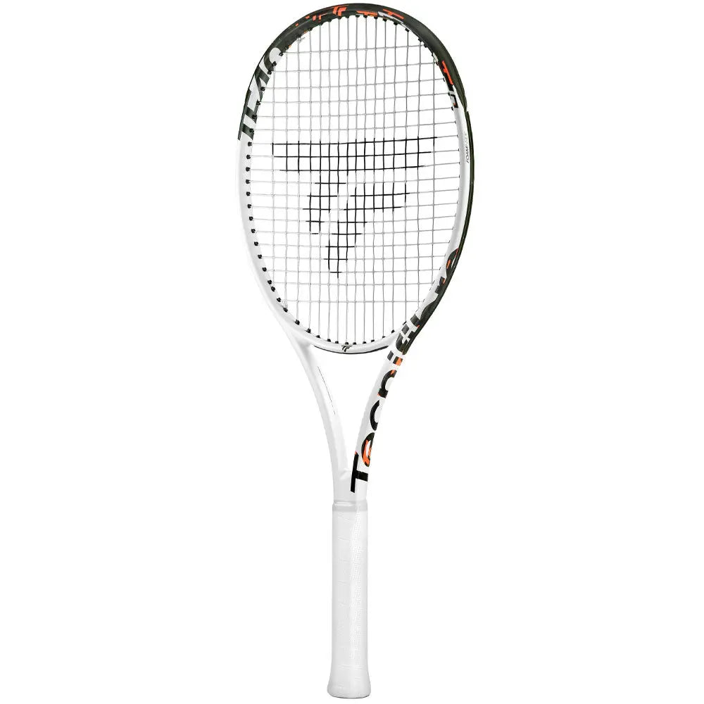 White Tecnifibre TF40 290 tennis racquet with black and orange accents, 98 sq in head, 16x19 string pattern.