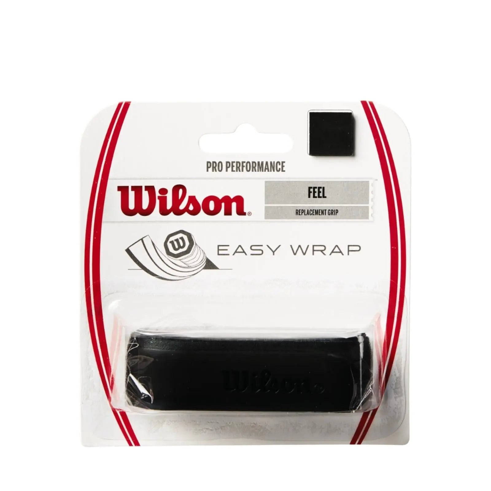 Wilson Pro Performance black replacement grip in packaging, featuring Easy Wrap technology.