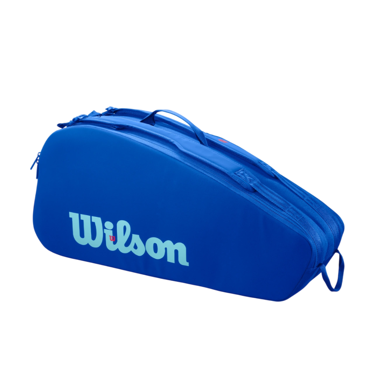 Wilson Ultra v5 Tour 6 Racquets blue tennis bag with two compartments and light blue logo.