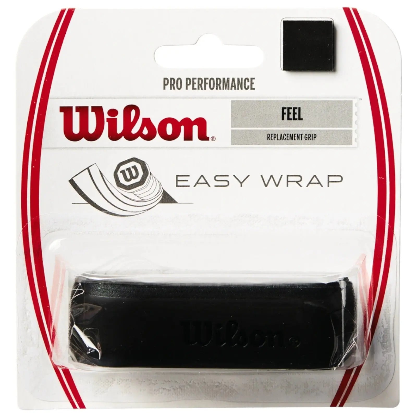 Wilson Tennis PRO Performance black replacement grip in packaging, showing Easy Wrap design.
