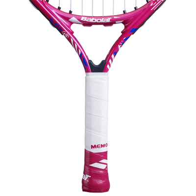 Babolat B'Fly 19 junior tennis racquet, pink frame with white grip and blue accents.
