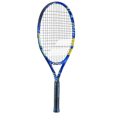 Babolat Ballfighter 23 junior tennis racquet, blue with yellow and light blue accents, black grip.