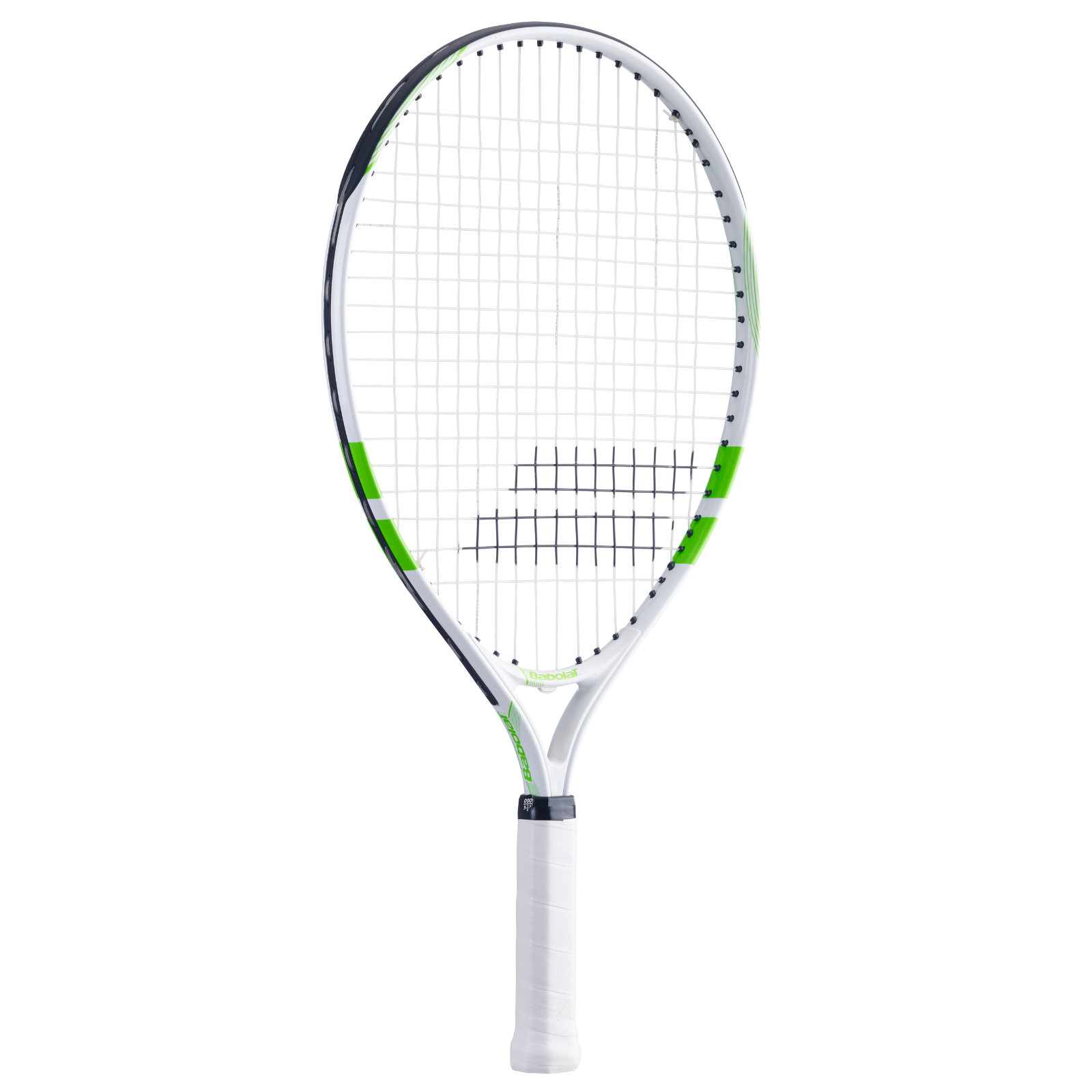 Babolat Comet Junior 21 tennis racquet, white with green and black accents, pre-strung.