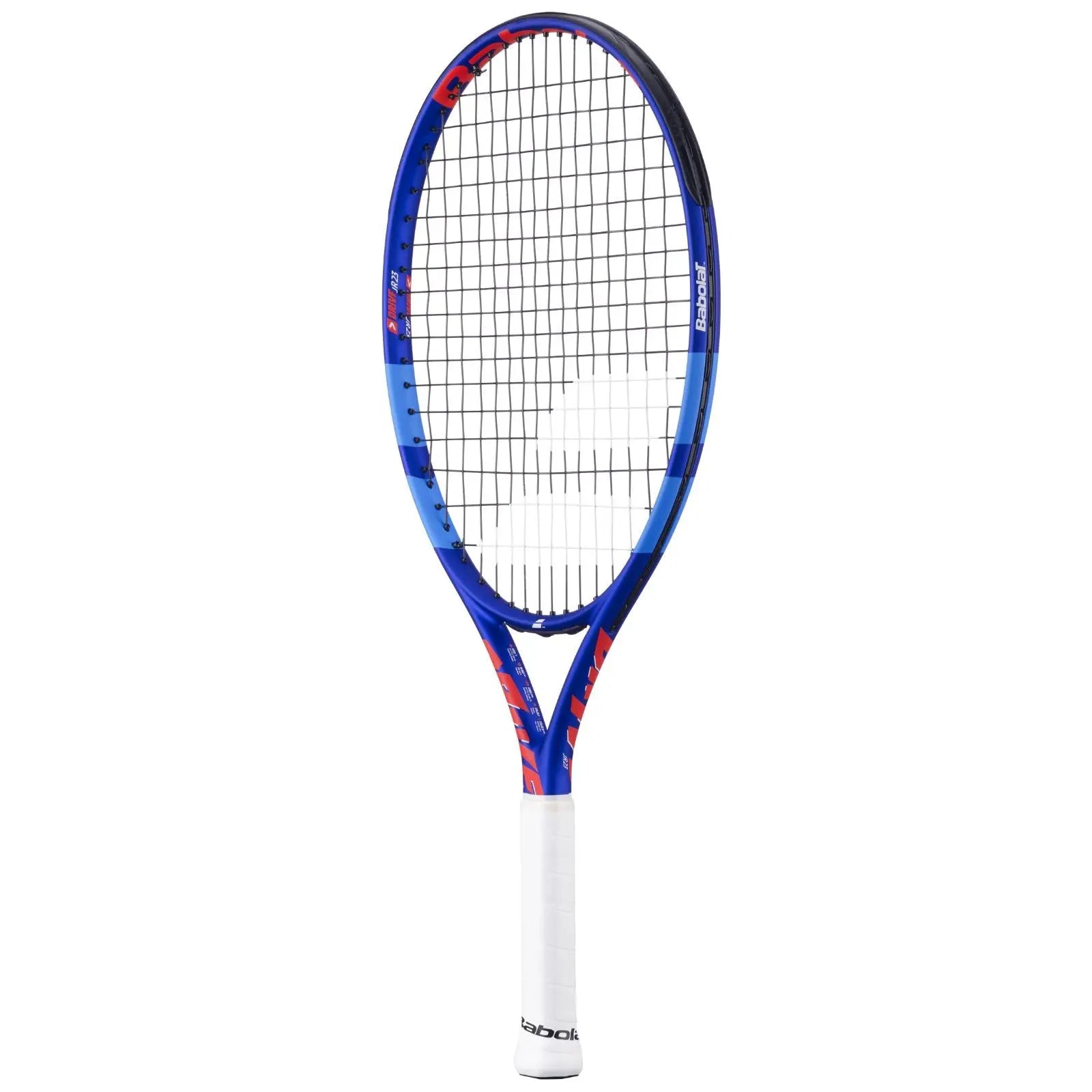 Babolat Drive Jr 23 tennis racquet in blue and red with a white grip.