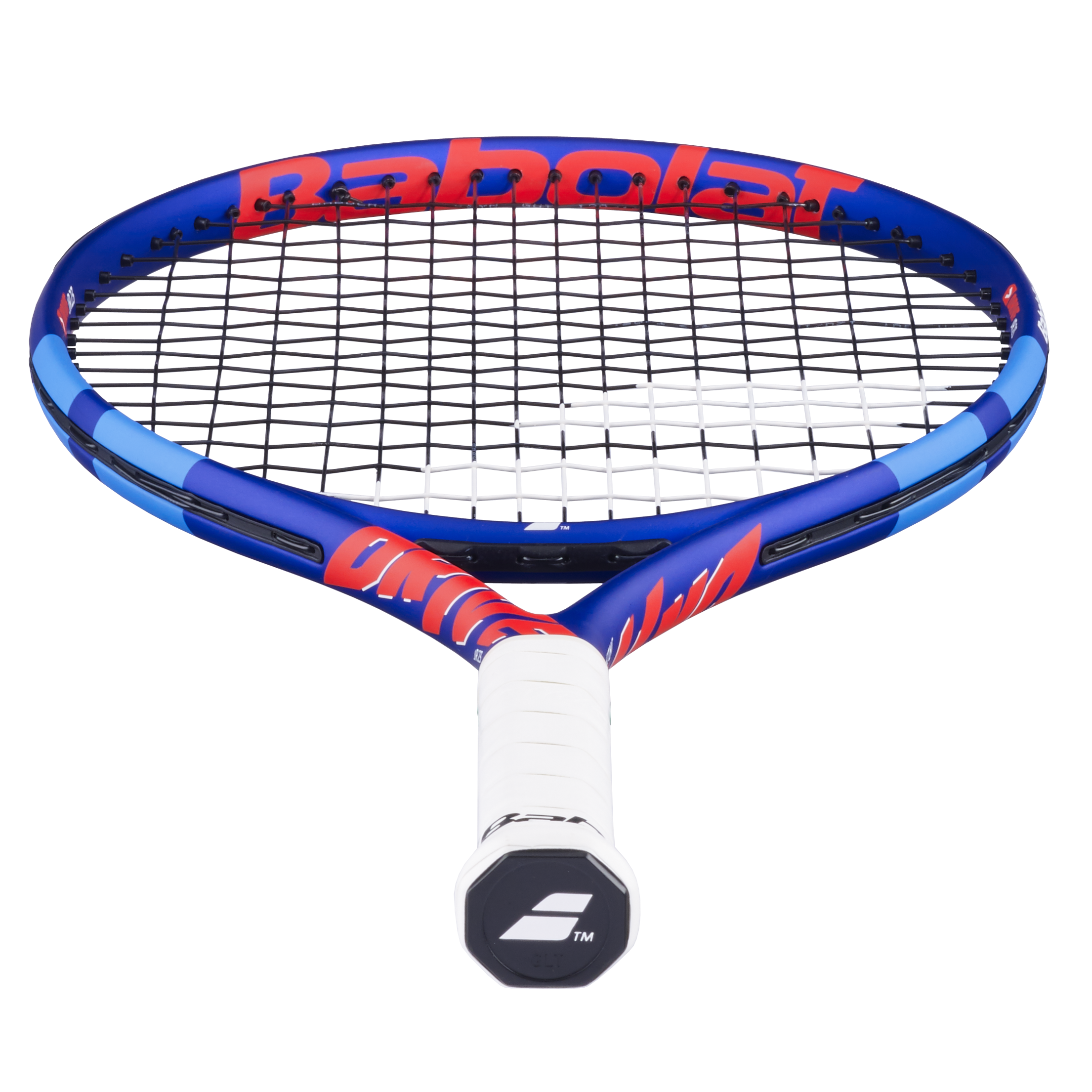 Babolat Junior Tennis Racquet Drive Jr 23, blue and red with white grip, angled view.