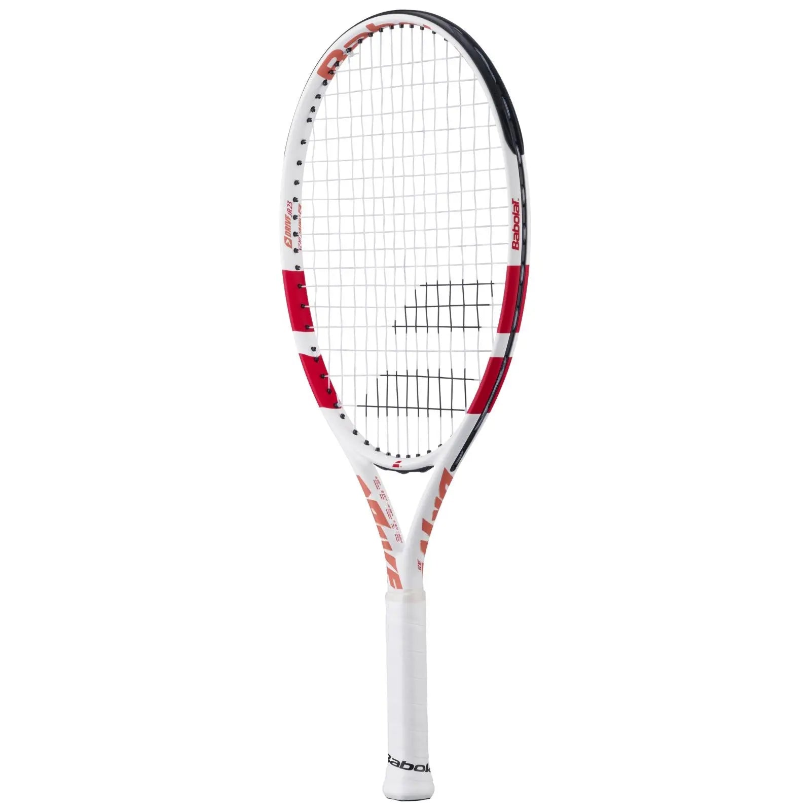 Babolat Junior Tennis Racquet Drive Jr 23, white and red with black accents, white grip.