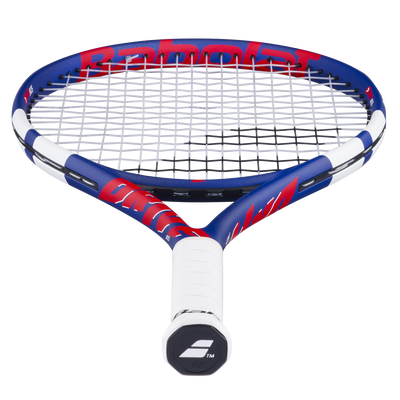 Babolat Junior Tennis Racquet Drive Jr 25, blue and red frame with white grip and strings.