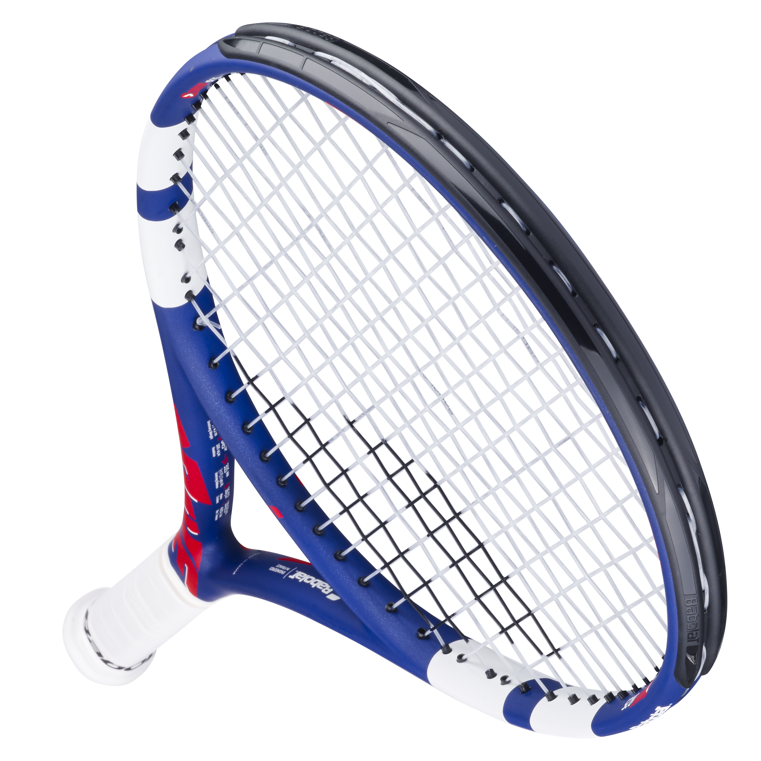 Babolat Junior Tennis Racquet Drive Jr 25, blue and red frame with white grip, angled view.