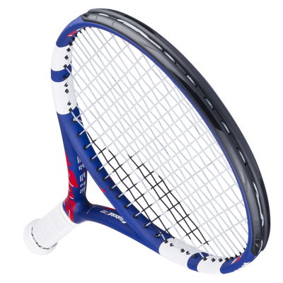 Babolat Junior Tennis Racquet Drive Jr 25, blue and red frame with white grip, angled view.