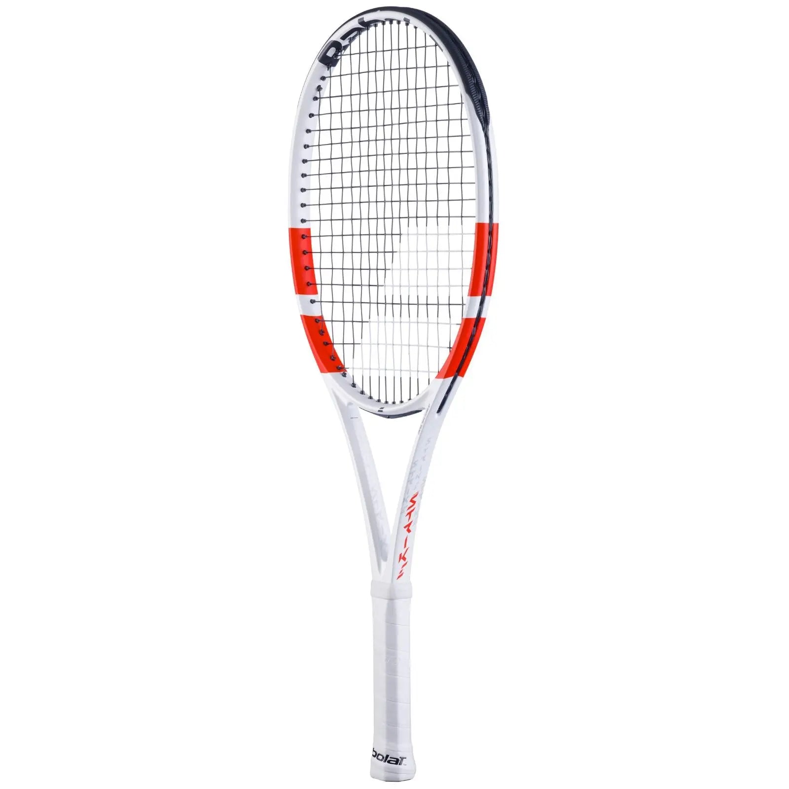 Babolat Pure Strike Jr 26 tennis racquet, white with black and orange accents, strung.