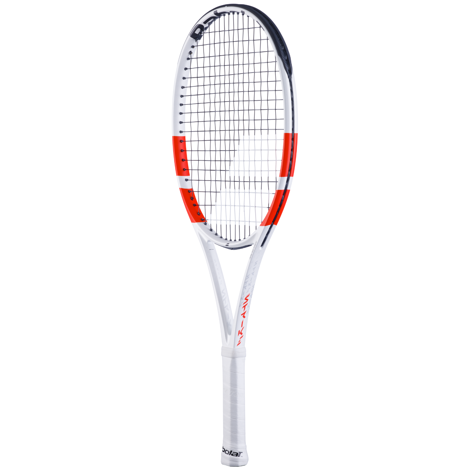 Babolat Pure Strike Jr 26 tennis racquet, white with black and orange accents, strung.
