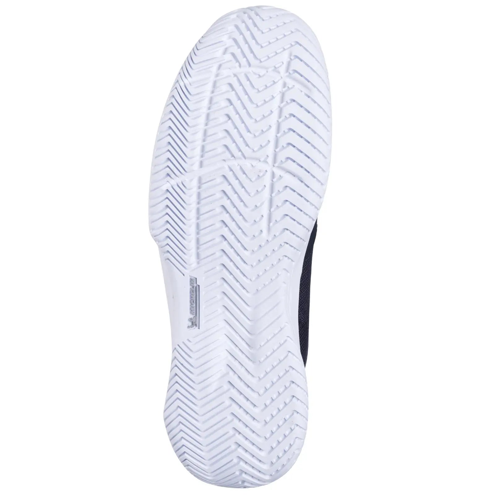 Babolat SFX Evo men's tennis shoe sole, white with zigzag traction pattern and Michelin logo.