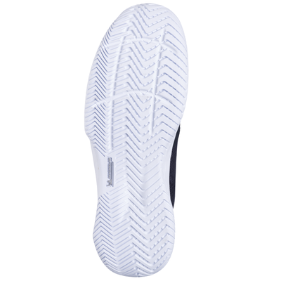 Babolat SFX Evo men's tennis shoe sole, white with zigzag traction pattern and Michelin logo.