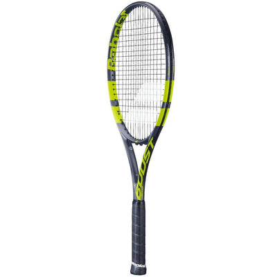 Babolat Boost Aero tennis racquet, black and neon yellow graphite frame, 260g, with black grip.