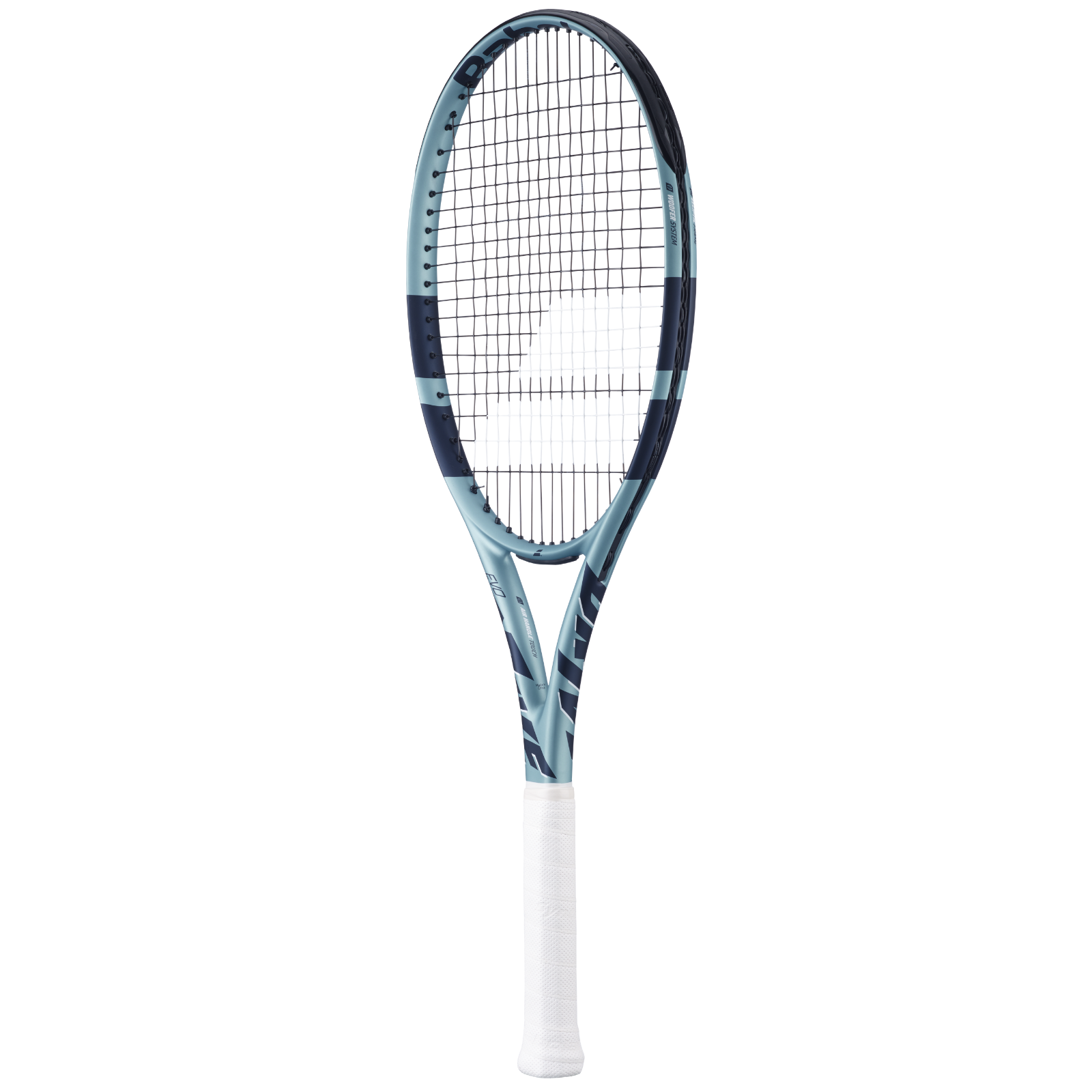 Babolat Evo Drive Gen2 (270g) tennis racquet, light blue and dark blue frame, white grip.