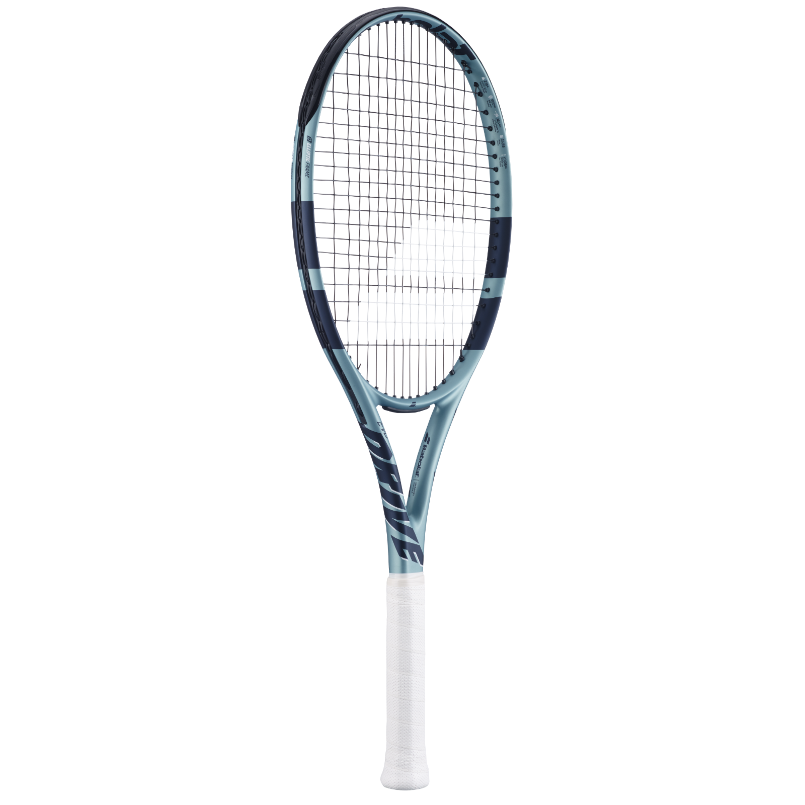 Babolat Evo Drive Gen2 (270g) tennis racquet, light blue and dark blue frame, white grip.